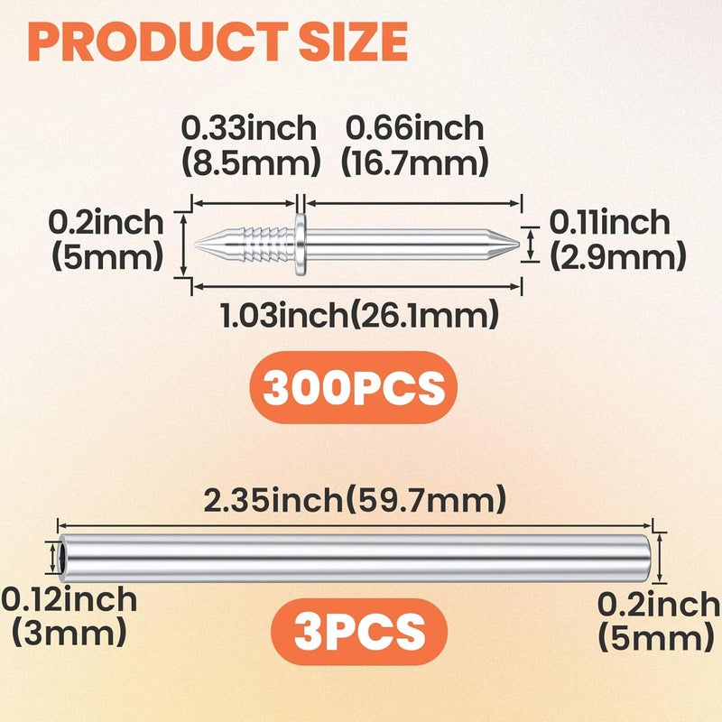 Deozu 300 Pcs Double-Head Skirting Nails with 3 Pcs Sleeve Tool, Double Sided Nails, Double-Headed Nail, Double Head Skirting Nail Tool - Image 2
